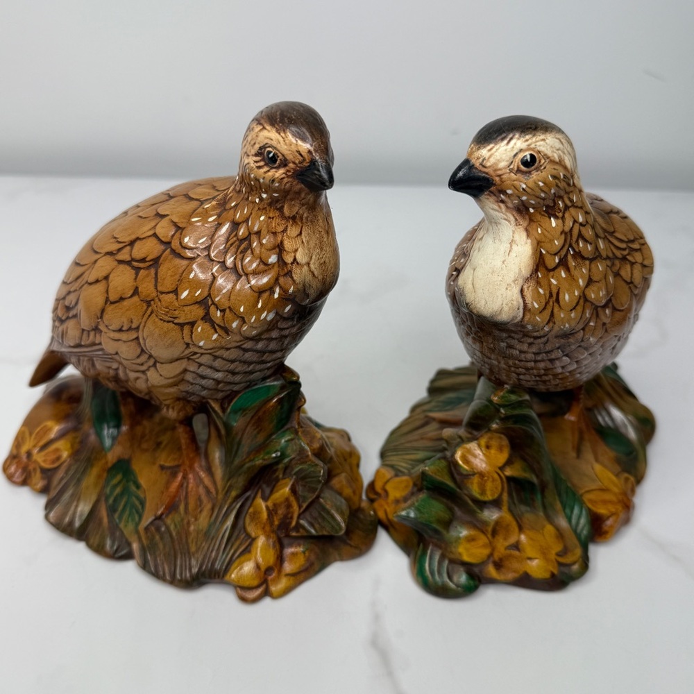 VINTAGE Holland Mold CERAMIC Quail BIRD Pheasant Hen X2 SCULPTURE FIGURINE PAIR